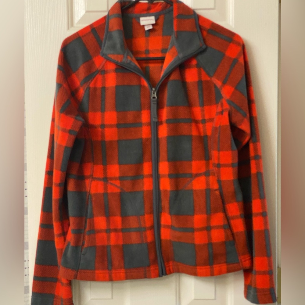 Merona Red and Gray Plaid Fleece Zip Up Jacket Size S/P